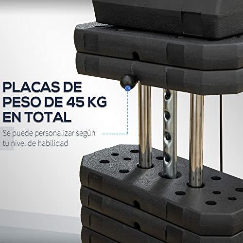 HOMCOM Multiestación Máquina de Musculación con Estribo para Piernas Placas de Peso de 45 kg Carga MAX. 110 kg para Entrenamiento Fitness en Hogar Gimnasio 135x103x200 cm Negro