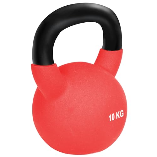 HOMCOM Pesa Rusa de 10 kg de Hierro Fundido Kettlebell con Revestimiento de Neopreno y Mango Ancho Mancuernas de Bola para Entrenamiento de Fuerza en Gimnasio Casa 19x12x22 cm Rojo