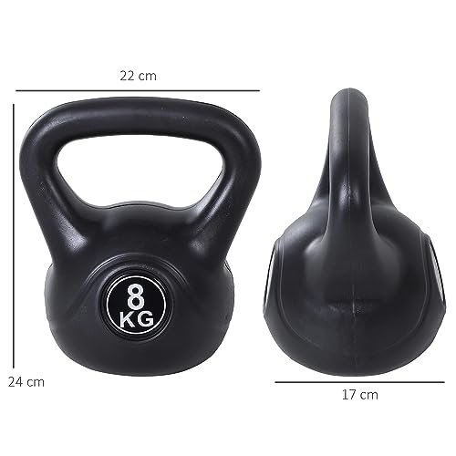 HOMCOM Pesa Rusa de 8 kg Kettlebell de Fiteness Relleno de Arena con Mango Ancho Antideslizante para Ejercicios y Entrenamiento en Casa y Gimnasio 22x17x24 cm Negro