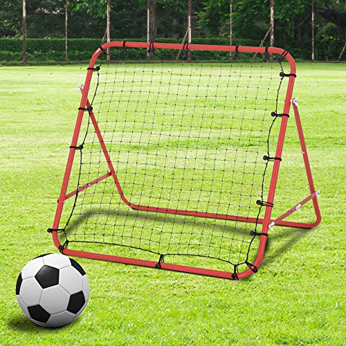 HOMCOM Red de Béisbol Red de Rebote Reboteador de Metal con Ángulo Ajustable y 20 Cuerdas Elásticas para Entrenamiento de Fútbol Tenis Deportes 96x80x96 cm Rojo