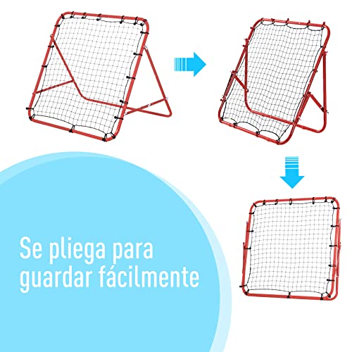 HOMCOM Red de Béisbol Red de Rebote Reboteador de Metal con Ángulo Ajustable y 20 Cuerdas Elásticas para Entrenamiento de Fútbol Tenis Deportes 96x80x96 cm Rojo