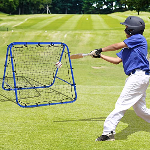 HOMCOM Red de Rebote Plegable para Entrenamiento Rebotador de Deportes Ajustable de 5 Niveles en Ángulo con Tubo de Acero para Fútbol Tenis Béisbol 100x95x90 cm Azul