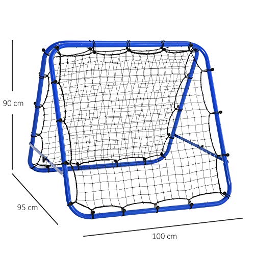 HOMCOM Red de Rebote Plegable para Entrenamiento Rebotador de Deportes Ajustable de 5 Niveles en Ángulo con Tubo de Acero para Fútbol Tenis Béisbol 100x95x90 cm Azul