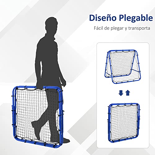 HOMCOM Red de Rebote Plegable para Entrenamiento Rebotador de Deportes Ajustable de 5 Niveles en Ángulo con Tubo de Acero para Fútbol Tenis Béisbol 100x95x90 cm Azul