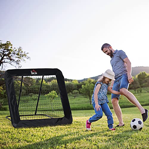 HOMCOM Red de Rebote Plegable Red de Objetivo de Fútbol con 4 Ángulos Ajustables para Entrenamiento de Fútbol Béisbol Deportes en Jardín 128x118x108-120 cm Negro