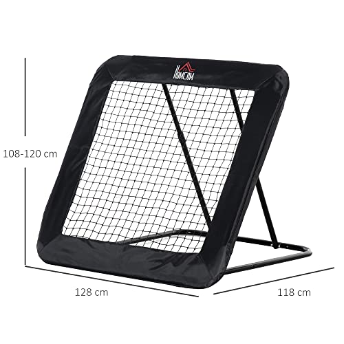 HOMCOM Red de Rebote Plegable Red de Objetivo de Fútbol con 4 Ángulos Ajustables para Entrenamiento de Fútbol Béisbol Deportes en Jardín 128x118x108-120 cm Negro