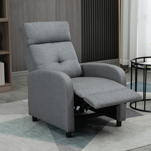 HOMCOM Sillón Relax Manual Sofá Reclinable TV Tapizado en Tela con Reposapiés Carga 150 kg Silla con Respaldo para Salón Dormitorio Gris