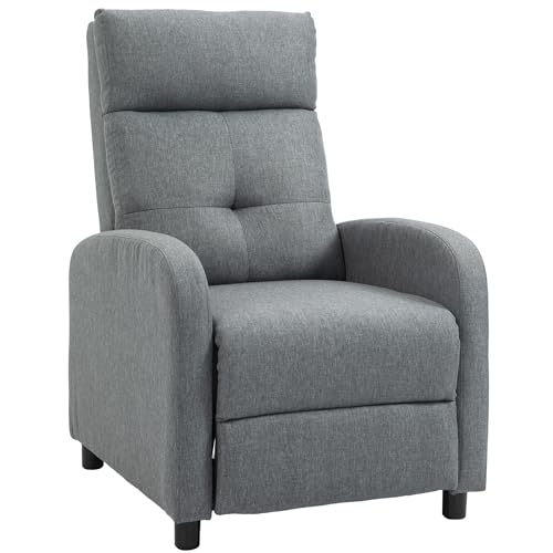 HOMCOM Sillón Relax Manual Sofá Reclinable TV Tapizado en Tela con Reposapiés Carga 150 kg Silla con Respaldo para Salón Dormitorio Gris