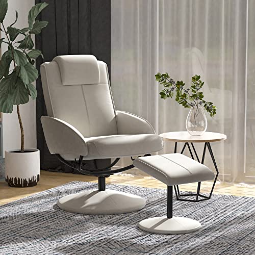 HOMCOM Sillón Relax Reclinable hasta 145° con Taburete Reposapiés Sillón de Salón Giratorio 360° Tapizado en PU y Estructura de Acero 78x67x98 cm Gris