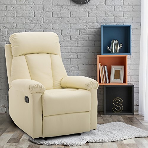 HOMCOM Sillón Relax Reclinable Tapizado en PU Butaca de Salón con Reposapiés Retráctil Respaldo Alto Resposabrazos para Dormitorio 80x97x107 cm Blanco