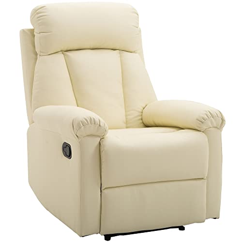 HOMCOM Sillón Relax Reclinable Tapizado en PU Butaca de Salón con Reposapiés Retráctil Respaldo Alto Resposabrazos para Dormitorio 80x97x107 cm Blanco