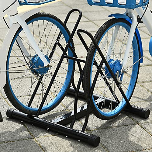 HOMCOM Soporte de Estacionamiento para 2 Bicicletas Garaje Interior Exterior Estable Fácil de Montar Portátil Almohadilla Antideslizante Tubo de Metal 60x54x57 cm Negro