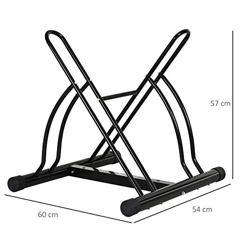 HOMCOM Soporte de Estacionamiento para 2 Bicicletas Garaje Interior Exterior Estable Fácil de Montar Portátil Almohadilla Antideslizante Tubo de Metal 60x54x57 cm Negro