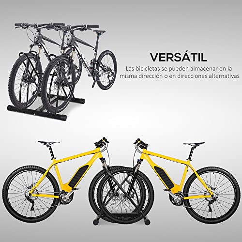 HOMCOM Soporte de Estacionamiento para 2 Bicicletas Garaje Interior Exterior Estable Fácil de Montar Portátil Almohadilla Antideslizante Tubo de Metal 60x54x57 cm Negro