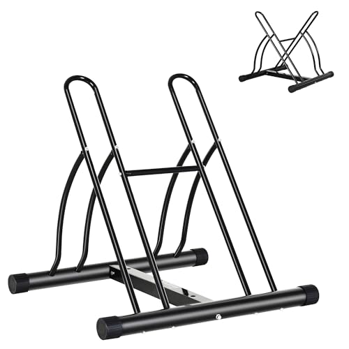 HOMCOM Soporte de Estacionamiento para 2 Bicicletas Garaje Interior Exterior Estable Fácil de Montar Portátil Almohadilla Antideslizante Tubo de Metal 60x54x57 cm Negro