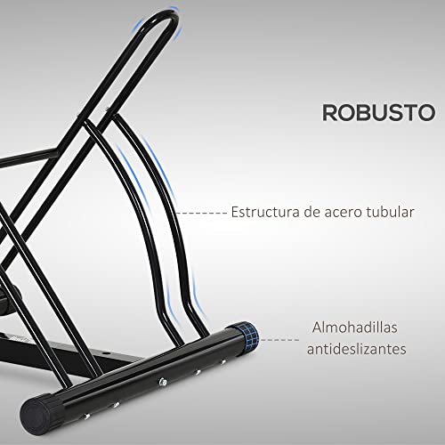 HOMCOM Soporte de Estacionamiento para 2 Bicicletas Garaje Interior Exterior Estable Fácil de Montar Portátil Almohadilla Antideslizante Tubo de Metal 60x54x57 cm Negro