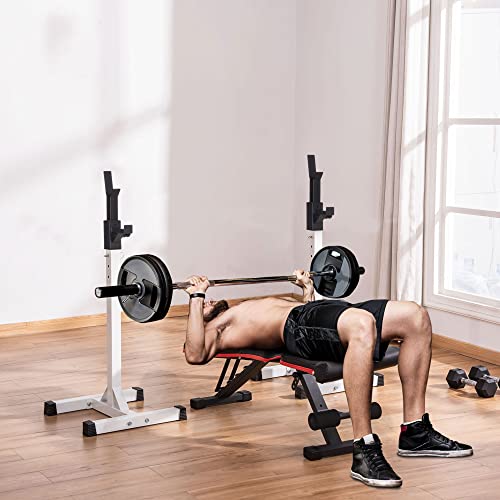 HOMCOM Soporte para Barras de Pesas Ajustable Estante de Acero para Levantamiento de Pesas Sentadillas Carga Máx. 150 kg Entrenamiento en Gimnasio Hogar 52x48x105-160 cm Blanco