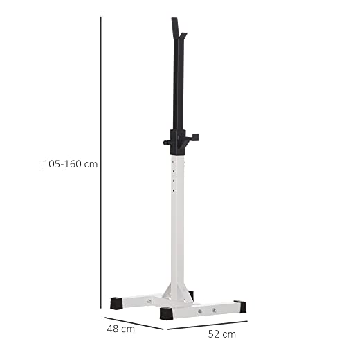 HOMCOM Soporte para Barras de Pesas Ajustable Estante de Acero para Levantamiento de Pesas Sentadillas Carga Máx. 150 kg Entrenamiento en Gimnasio Hogar 52x48x105-160 cm Blanco