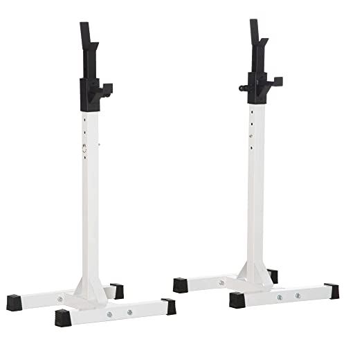 HOMCOM Soporte para Barras de Pesas Ajustable Estante de Acero para Levantamiento de Pesas Sentadillas Carga Máx. 150 kg Entrenamiento en Gimnasio Hogar 52x48x105-160 cm Blanco