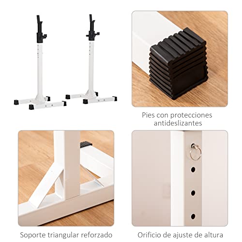 HOMCOM Soporte para Barras de Pesas Ajustable Estante de Acero para Levantamiento de Pesas Sentadillas Carga Máx. 150 kg Entrenamiento en Gimnasio Hogar 52x48x105-160 cm Blanco