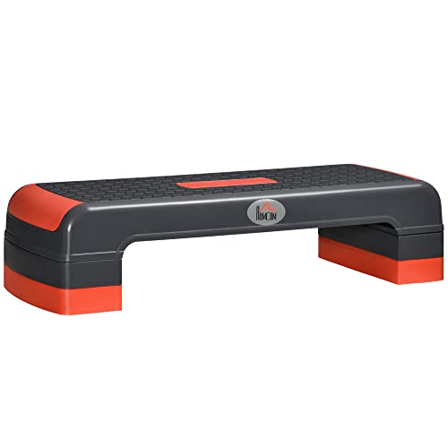 HOMCOM Step de Aeróbic Plataforma Step para Fitness Stepper Antideslizante con Altura Ajustable de 10/15/20 cm Tabla de Ejercicio en Casa Gimnasio Oficina Carga 150 kg 78x28x20 cm Gris y Rojo