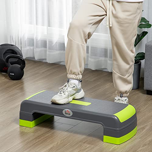 HOMCOM Step de Aeróbic Plataforma Step para Fitness Stepper Antideslizante con Altura Ajustable de 10/15/20 cm Tabla de Ejercicio en Casa Gimnasio Oficina Carga 150 kg 78x28x20 cm Gris y Verde