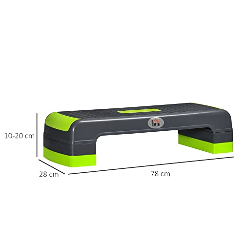 HOMCOM Step de Aeróbic Plataforma Step para Fitness Stepper Antideslizante con Altura Ajustable de 10/15/20 cm Tabla de Ejercicio en Casa Gimnasio Oficina Carga 150 kg 78x28x20 cm Gris y Verde