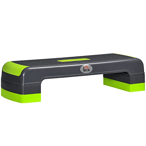 HOMCOM Step de Aeróbic Plataforma Step para Fitness Stepper Antideslizante con Altura Ajustable de 10/15/20 cm Tabla de Ejercicio en Casa Gimnasio Oficina Carga 150 kg 78x28x20 cm Gris y Verde