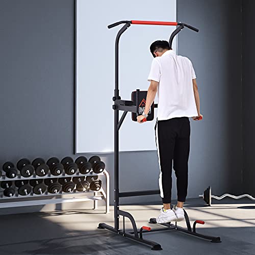 HOMCOM Torre de Ejercicios Estación Multifuncional Altura Ajustable con 7 Orificios para Entrenamiento Fitness Casa Gimnasio Oficina Carga Máx. 120 kg 123x98x189-239 cm Negro y Rojo