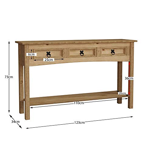 Home Discount Corona - Mesa Consola de Pino Macizo Encerada con Estante de Madera de Pino Mexicana