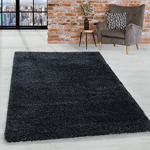 HomebyHome Alfombra Salon Peludo de Pelo Largo 50mm Antracita 280x370 cm - Alfombras de Habitacion Sala de Estar Modernas Suave y Esponjoso - Alfombras Dormitorio Moqueta Cocina Infantil Rectangular