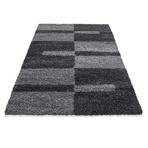 HomebyHome Alfombra Salon Peludo de Pelo Largo Gris 140x200 cm - Alfombras de Habitacion Sala de Estar Diseño a Cuadros Suave y Esponjoso - Alfombras Dormitorio Moqueta Cocina Rectangular