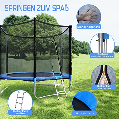 HomeMiYN Trampolín de 183/244/305/366 cm de diámetro con red de seguridad, trampolín con combinación de escalera, resistente a los rayos UV, impermeable, para niños y familias