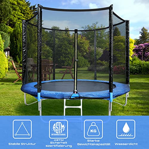 HomeMiYN Trampolín de 183/244/305/366 cm de diámetro con red de seguridad, trampolín con combinación de escalera, resistente a los rayos UV, impermeable, para niños y familias