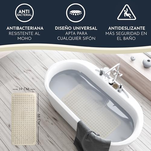 Homerella Alfombra de baño Antideslizante y Delicada con la Piel, 88x39cm, Incl. Ganchos | Esterilla de Tina sin BPA | Estera Resistente al Moho y Lavable a máquina | Alfombrilla de baño