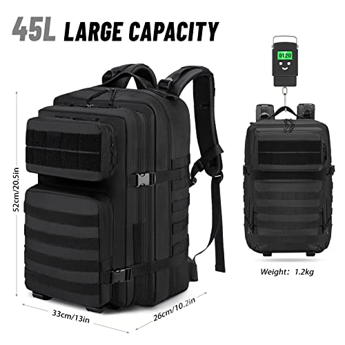 HOMIEE Mochila Táctica Militar 45L Gran capacidad MOLLE Crossfit Mochila Viaje Trekking Camping Senderismo Mochilas Gimnasio Fitness para 3 días Paquete de Asalto (Negro)