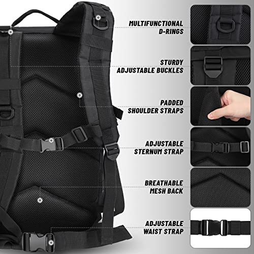 HOMIEE Mochila Táctica Militar 45L Gran capacidad MOLLE Crossfit Mochila Viaje Trekking Camping Senderismo Mochilas Gimnasio Fitness para 3 días Paquete de Asalto (Negro)