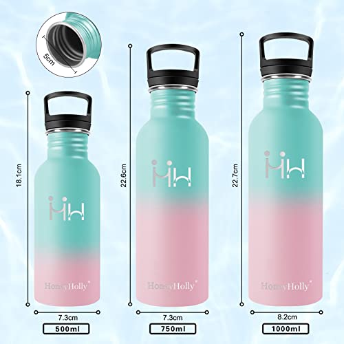 HoneyHolly Botella Acero Inoxidable, 750ml, Botella de Agua, Cantimplora de Acero Inoxidable, Botella de una sola pared, sin bpa Reutilizable para Deporte, Gimnasio, Bicicleta