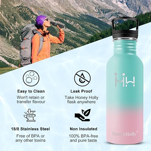 HoneyHolly Botella Acero Inoxidable, 750ml, Botella de Agua, Cantimplora de Acero Inoxidable, Botella de una sola pared, sin bpa Reutilizable para Deporte, Gimnasio, Bicicleta