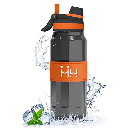 HoneyHolly Botella Agua, Botella Agua 1 litro, Botella Agua Deporte, Sin BPA, Tapa a Prueba de Fugas con Tapa abatible y Paja, 2 Opciones de Bebida, Aplicar a Sport, Gimnasio, Trekking, Bicicleta