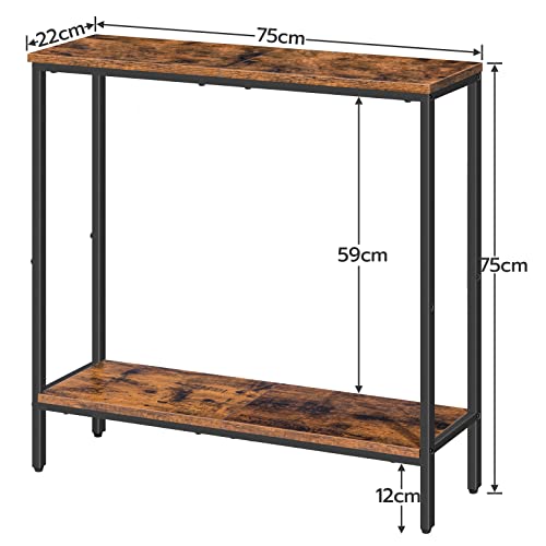 HOOBRO Mesa Consola Estrecha con Estante, Mesa Auxiliar 75 x 22 x 75 cm, Mesa de Pasillo, Mesa PequeñA de ExposicióN, Mesa de Sofá, Habitaciones Pequeñas, Entrada, Pasillo, Marrón Vintage EBF22XG01