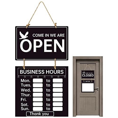 horario comercial doble cara, letrero decorativo bienvenida, horario comercial para negocios, gimnasio, abierto y cerrado, cartel con horario apertura