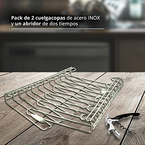 Hostelnovo - Pack de 2 Colgadores de Copas para Techo y Pared - Soporte para Copas de Vino Colgante Ideal para Bar o Restaurante de Acero Inoxidable 18/8, 821/2