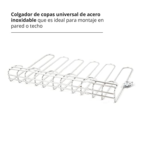 Hostelnovo - Pack de 2 Colgadores de Copas para Techo y Pared - Soporte para Copas de Vino Colgante Ideal para Bar o Restaurante de Acero Inoxidable 18/8, 821/2