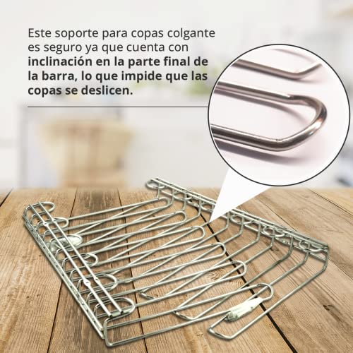 Hostelnovo - Pack de 2 Colgadores de Copas para Techo y Pared - Soporte para Copas de Vino Colgante Ideal para Bar o Restaurante de Acero Inoxidable 18/8, 821/2