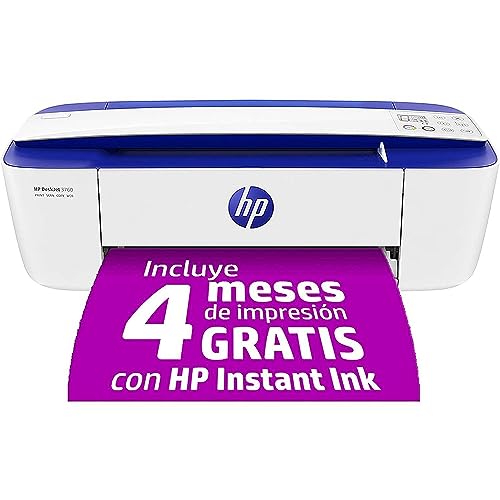 HP DeskJet 3760 T8X19B, Impresora Multifunción A4, Imprime, Escanea y Copia, Wi-Fi, USB 2.0, HP Smart App, Incluye 4 Meses del Servicio Instant Ink, Azul