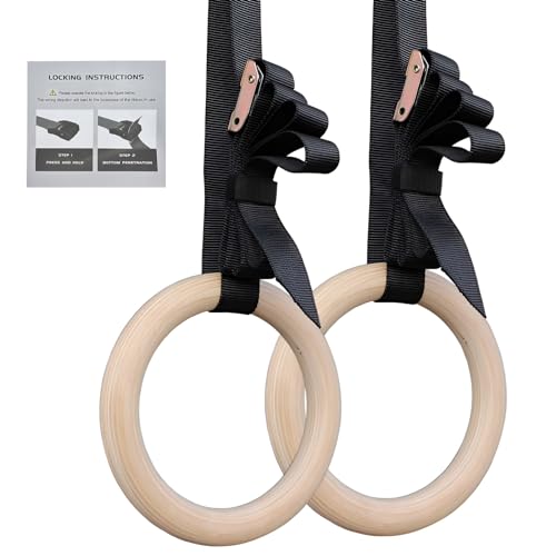 HRILKAOD Anillos de Gimnasia de Madera, 28 mm Anillos de Gimnasia Anillos de Gimnasio Profesionales para Tracciones Anillo Entrenamiento Corporal Libre para Crossfit, Gimnasio, Fitness