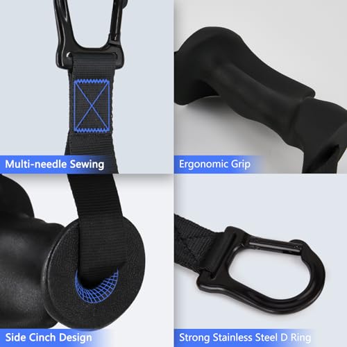 HXD-ERGO 2 asas ergonómicas con una sola mano, para bandas de resistencia, asas de gimnasio, con anilla en D, ideal para entrenamiento de fuerza (anillo D de alto rendimiento)