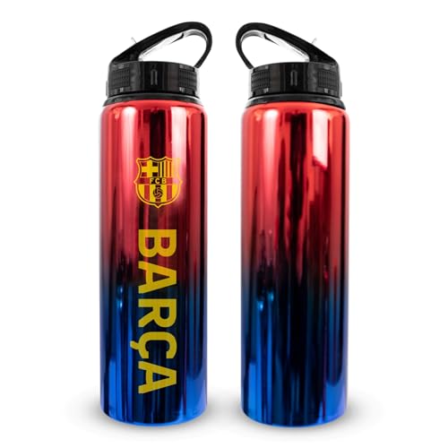 Hy-Pro Botella UV de aluminio con licencia oficial del Barcelona F.C de 750 ml, pajita plegable integrada, acabado neocromático, a prueba de fugas, ligera, sin BPA, Barca