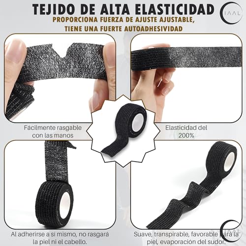 IAAL Esparadrapo deportivo X15 - Tape Crossfit - Venda Cohesiva - Vendas Autoadhesivas Perfectas Para Todo Tipo de Deportes - 2,5cm X 4,5m (2,5cm, Negro)